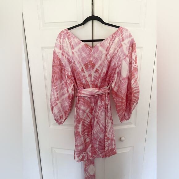 Zimmermann Winsome Cinch Dress Pink White Tie-Dye Long Sleeve Dress US Size 8 - Picture 9 of 12